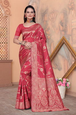 RUCHAA FASHION Woven, Self Design Banarasi Silk Blend Saree(Pink)