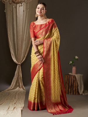Divastri Woven Banarasi Georgette Saree(Yellow)