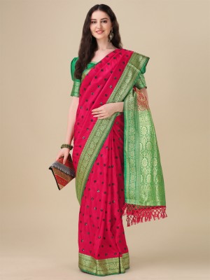 Granthva Fab Embroidered, Embellished, Self Design Bollywood Silk Blend Saree(Red)