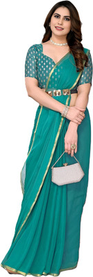 SainiVastra Solid/Plain Bollywood Chiffon Saree(Green)