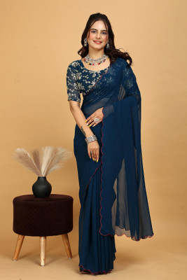 K 5 FASHION Self Design Bollywood Georgette Saree(Dark Blue)
