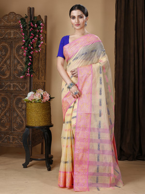 Ruuprekha Self Design Tant Pure Cotton Saree(Black)
