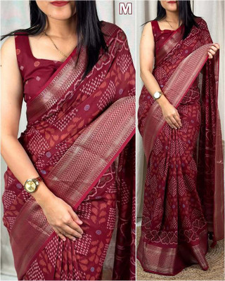 Dhanlaxmi CreationLLP Hand Painted Bollywood Cotton Blend Saree(Maroon)
