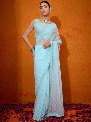 Divastri Embellished Bollywood Georgette Saree(Light Blue)