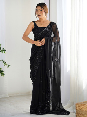 ANOUK Embellished Bollywood Georgette Saree(Black)