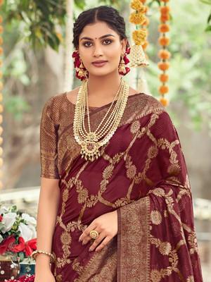 Divastri Printed Banarasi Organza Saree(Maroon)