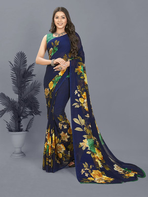 Moda Rapido Printed Daily Wear Georgette Saree(Dark Blue)