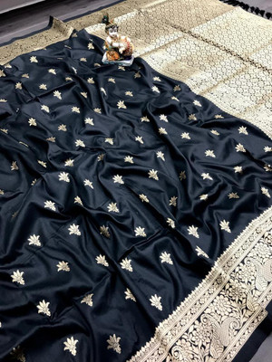 hitesh pahuja Woven, Floral Print Banarasi Pure Silk Saree(Black)