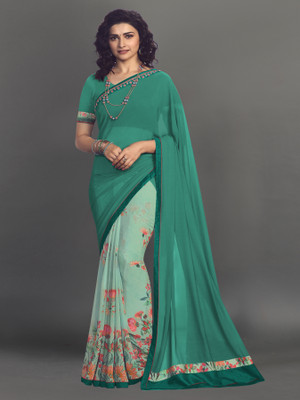 RUKHA FAB Printed Bollywood Georgette, Chiffon Saree(Light Blue)