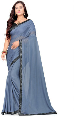 Foxsite Solid/Plain Bollywood Lycra Blend Saree(Blue)