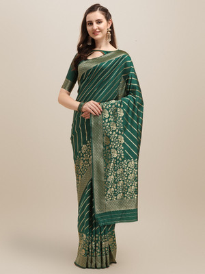 Divastri Printed, Woven Banarasi Art Silk Saree(Green)