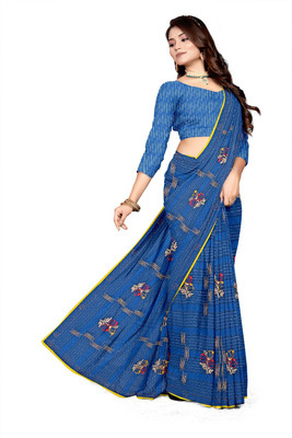 unityprints7 Dyed Bollywood Chiffon Saree(Blue)
