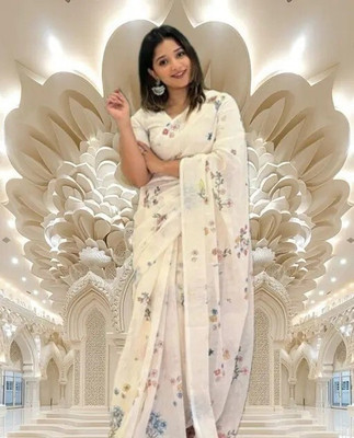 SVB Sarees Digital Print Bollywood Cotton Linen Saree(Multicolor)