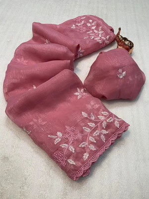 Ethina Fashion Embroidered Bollywood Jimmy choo Saree(Pink)