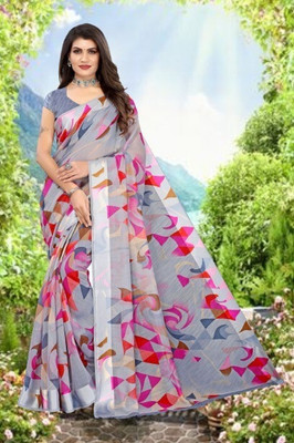 Gugaliya Embellished Chanderi Cotton Linen, Chanderi Saree(Multicolor)