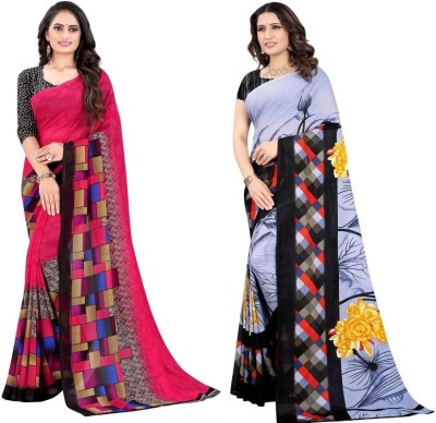 Leelavati Printed Daily Wear Georgette Saree(Pack of 2, Pink, Grey)