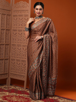 ANOUK Embroidered Bollywood Silk Blend Saree(Brown)
