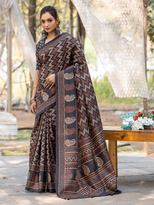 Tasrika Printed Leheria Silk Blend Saree(Black)
