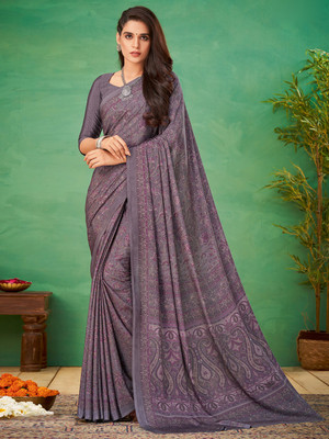Tasrika Printed Daily Wear Crepe Saree(Purple)
