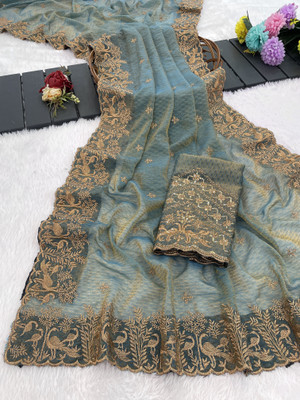 K 5 FASHION Embellished, Self Design Bollywood Tissue Saree(Grey)