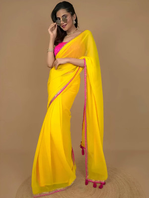 keshav piya fab Printed Daily Wear Georgette Saree(Gold)