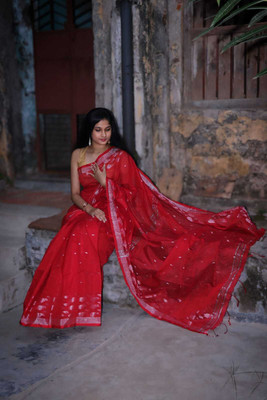 SAYAN CREATION Woven Handloom Cotton Silk Saree(Red)