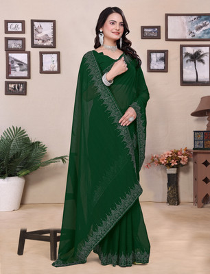 patu plus Solid/Plain Bollywood Georgette Saree(Pack of 2, Green)