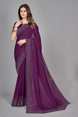 Adirotz Embellished Chanderi Pure Silk Saree(Purple)