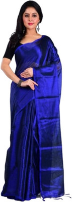 matri textile Solid/Plain Bollywood Tissue Saree(Blue)