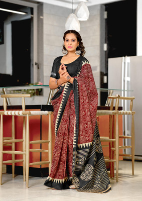 ARSH ENTERPRISE Printed Bandhani Pure Cotton Saree(Maroon)