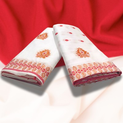 kamdar Woven Mekhela Chador Chanderi, Cotton Blend Saree(White)