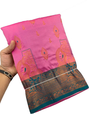 MOON VOGUE Self Design Banarasi Silk Blend Saree(Pink)