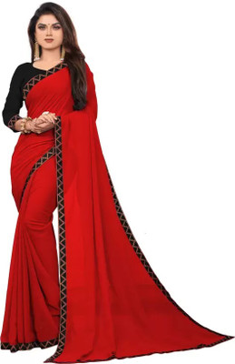 OKTAT Solid/Plain Bollywood Art Silk Saree(Black)