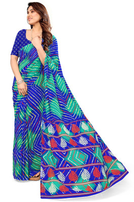 Kanooda Prints Printed Bandhani Georgette Saree(Blue)