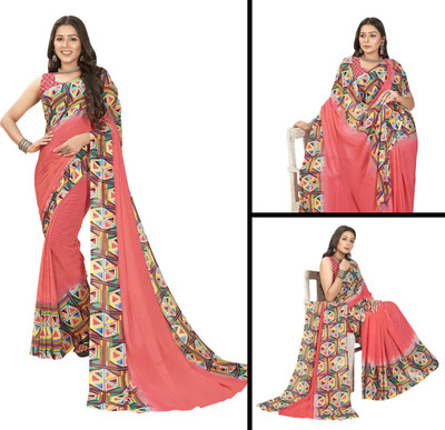 Anand Sarees Geometric Print Daily Wear Georgette Saree(Pink)