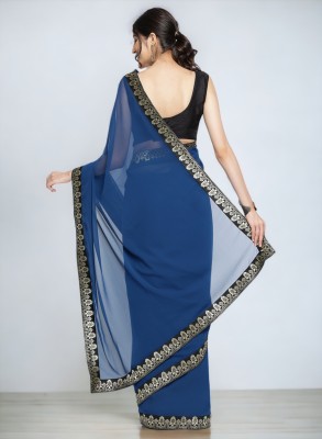 AMBUJAINTERNATIONAL Self Design Bollywood Georgette Saree(Blue)