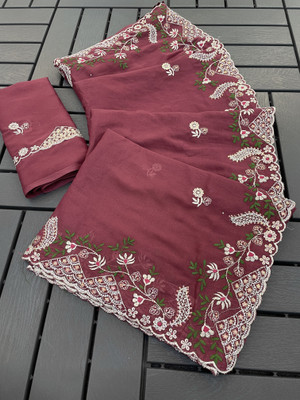 BELLETRENDZ Embroidered Bollywood Georgette Saree(Magenta)