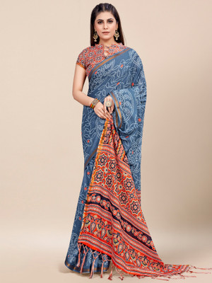 Sareemall Printed Daily Wear Cotton Blend Saree(Grey)