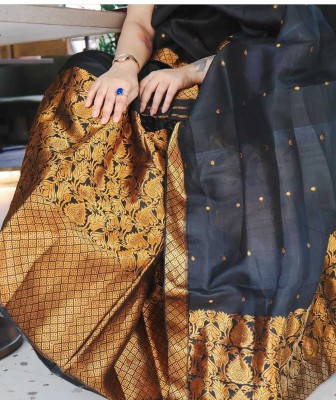 Divine Fabrics Woven Mekhela Chador Silk Blend Saree(Black)