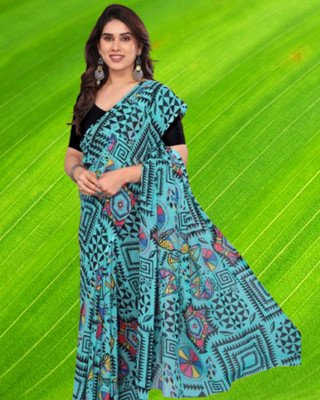 Jayu Dyed Leheria Georgette Saree(Light Blue)