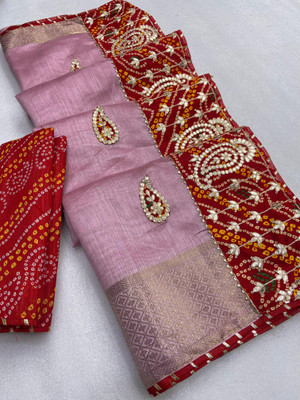 Dhanlaxmi Creation Embroidered Bandhani Cotton Blend Saree(Pink)