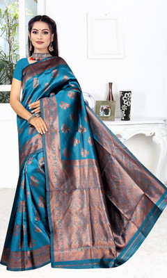 NENCY FASHION Woven Kanjivaram Silk Blend Saree(Blue)