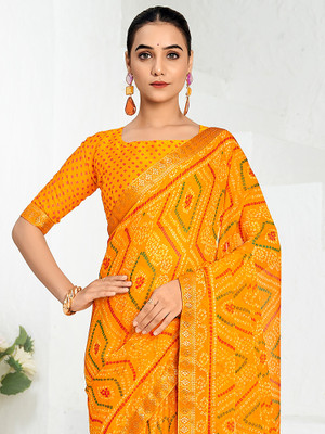Anouk Rustic Printed Bandhani Chiffon Saree(Yellow)