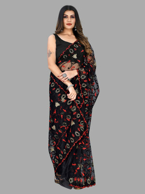 YARA CREATION Embroidered Bollywood Net Saree(Black)