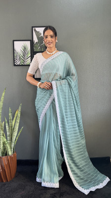 HouseOfCommon Solid/Plain Bollywood Georgette Saree(Green)