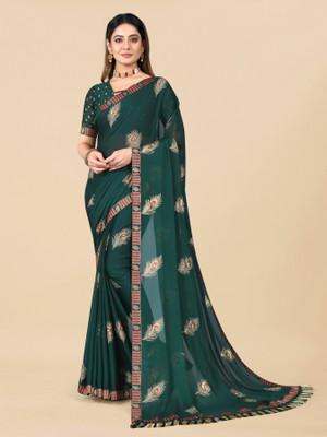RHEY Printed Bollywood Georgette Saree(Dark Green)