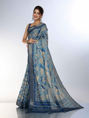 Pbs Prints Digital Print Banarasi Tussar Silk Saree(Blue)