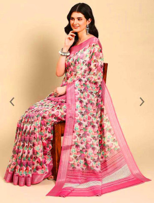 Mervadiya Self Design Banarasi Cotton Linen, Linen Saree(Pink)