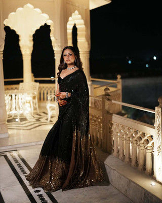 Arena fab Embellished Bollywood Georgette Saree(Black)