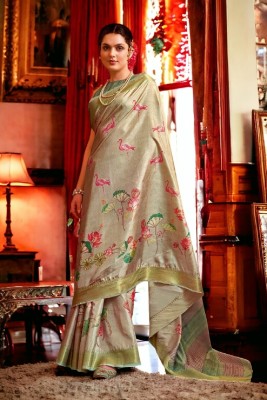 Stylum Floral Print Bhagalpuri Art Silk Saree(Beige, Multicolor)